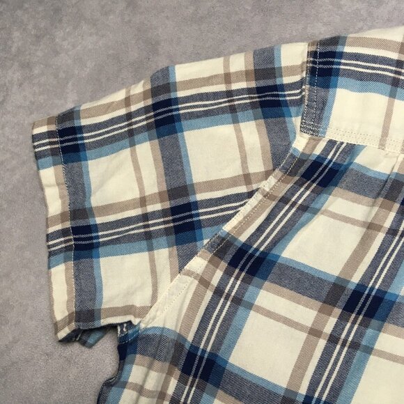 Lucky Brand Men Button Up Plaid Shirt size XL Short Sleeve Blue White California - Picture 13 of 15